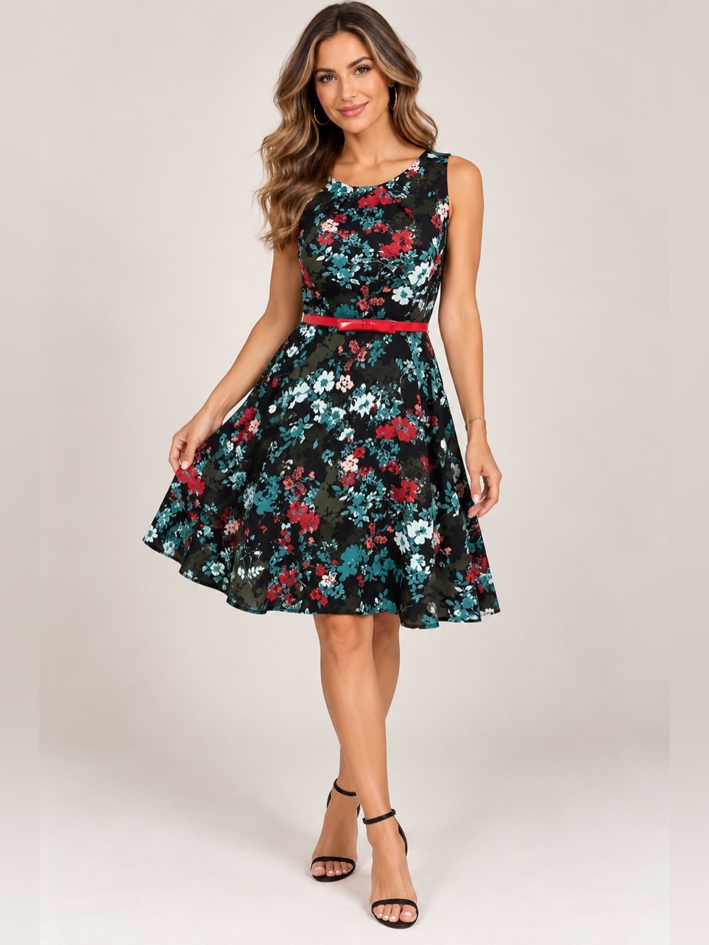 ELLE Aqua Floral
Print Pleated Fit & Flare Dress
Size M